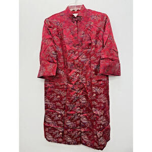Peony Brand Shanghai Size 40 Red Oriental Kimono Robe Pagoda Floral Vintage